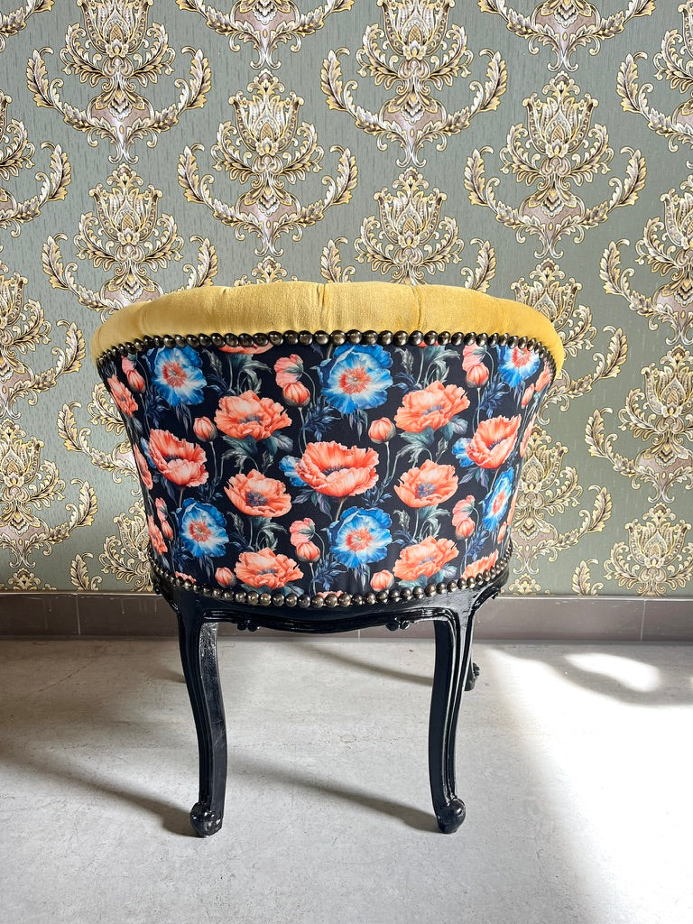 French Accent Bar Chair Tufted Velvet Armchair Dragonfly Print Glam Furniture