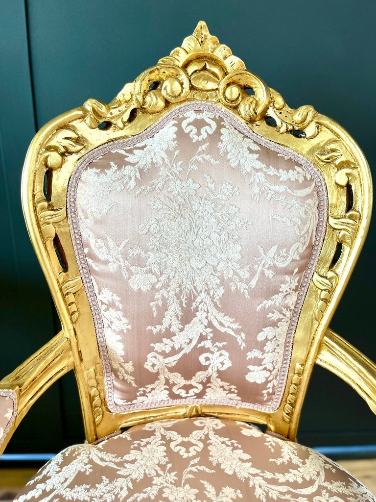 Pink Baroque Accent Armchair French Louis XV Green Velvet Chair in Handmade
