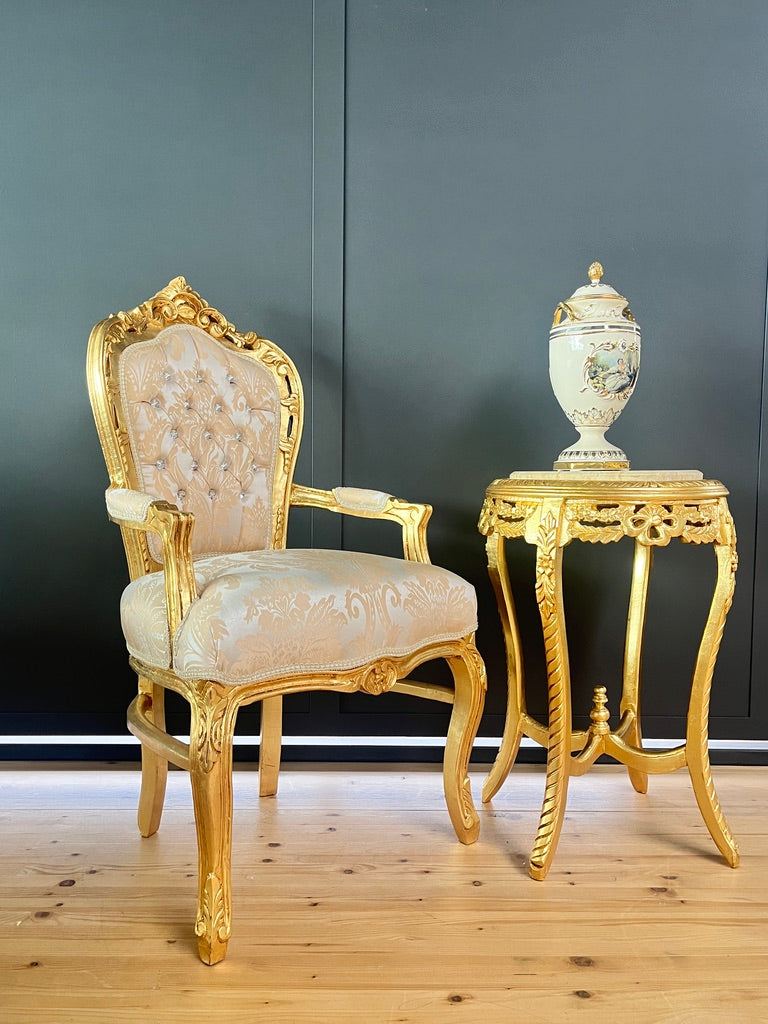 French Rococo Accent Chair Louis XV Baroque Gold Throne Dining Chair Luxury Armchair