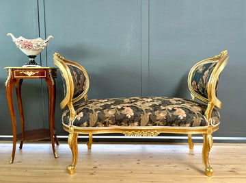 Chic French Chaise Longue Black Floral Baroque Settee Luxury Home Design Furniture
