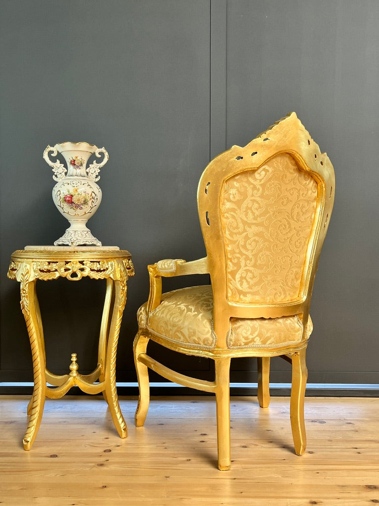 French Rococo Accent Chair Louis XV Baroque Gold Throne Dining Chair Luxury Armchair