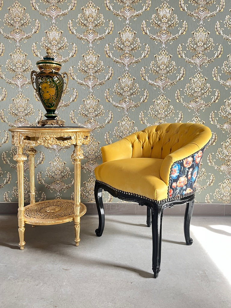 French Accent Bar Chair Tufted Velvet Armchair Dragonfly Print Glam Furniture