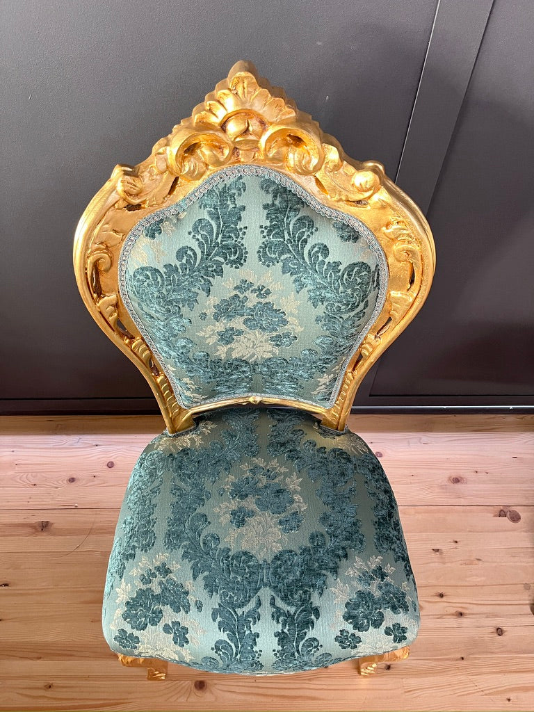Accent Chair French Louis Chair Green Floral Damask Baroque Rococo Dining Chair