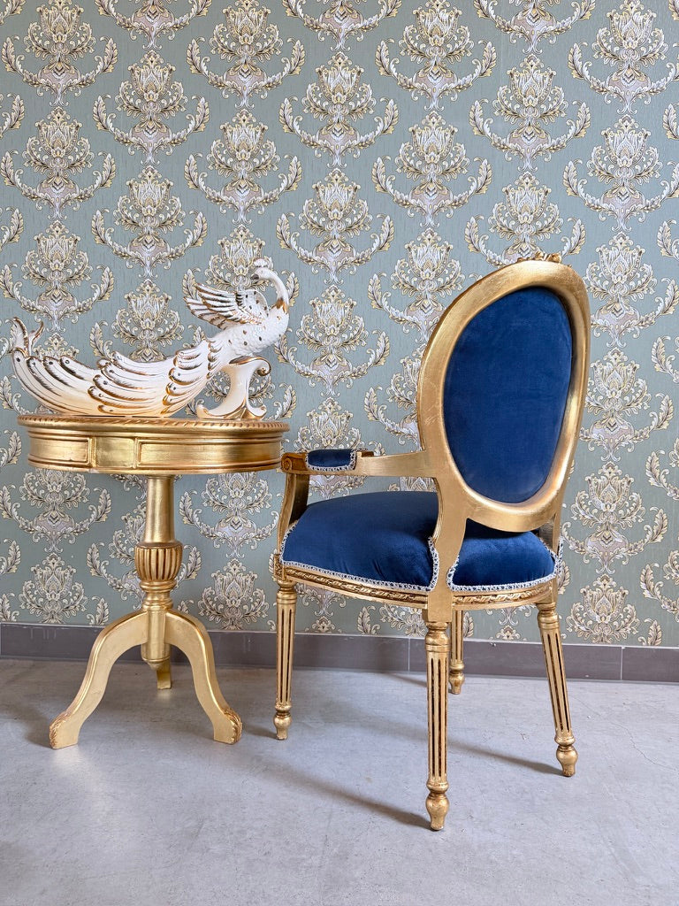 Royal Accent Armchair Baroque Funky Chair Blue Velvet Lion King Print Luxury Furniture
