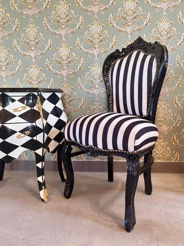 Accent Chair Black Stripe French Louis XV Style Dining Chair Classic Baroque Style