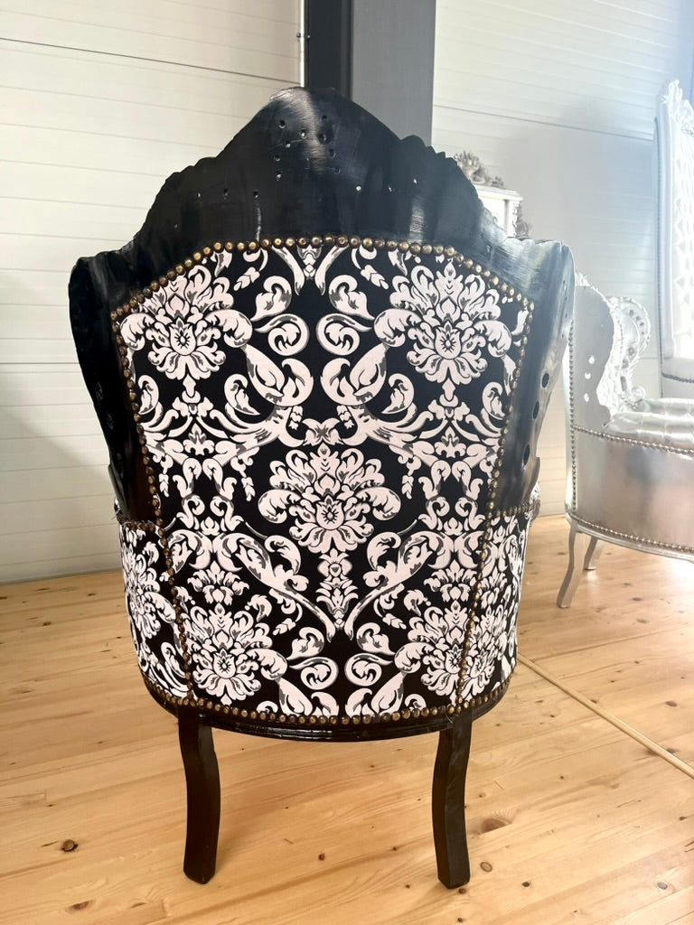 Baroque Accent Armchair Black Floral Chair French Salon Zebra Print Lounge Chair