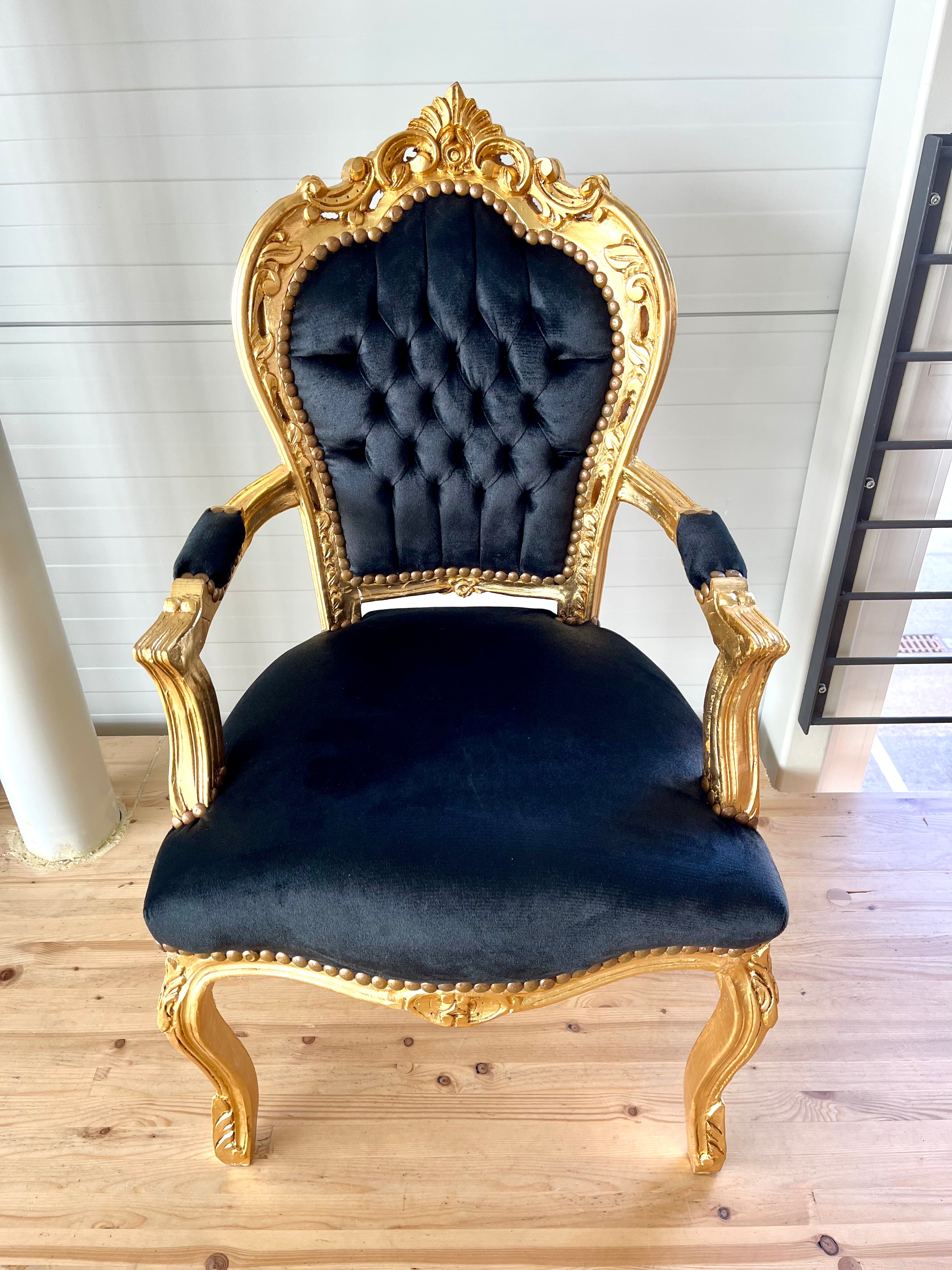 French Baroque Armchair Red Velvet  Gold Gilded Louis XV Chair For Holiday Decor