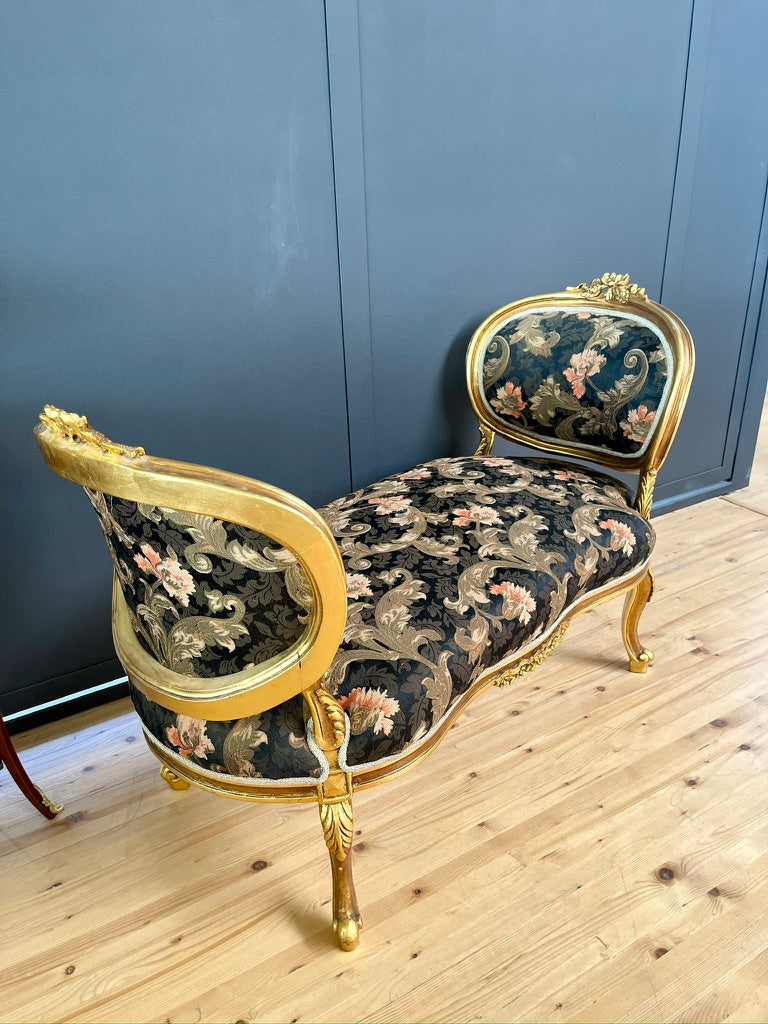 Chic French Chaise Longue Black Floral Baroque Settee Luxury Home Design Furniture
