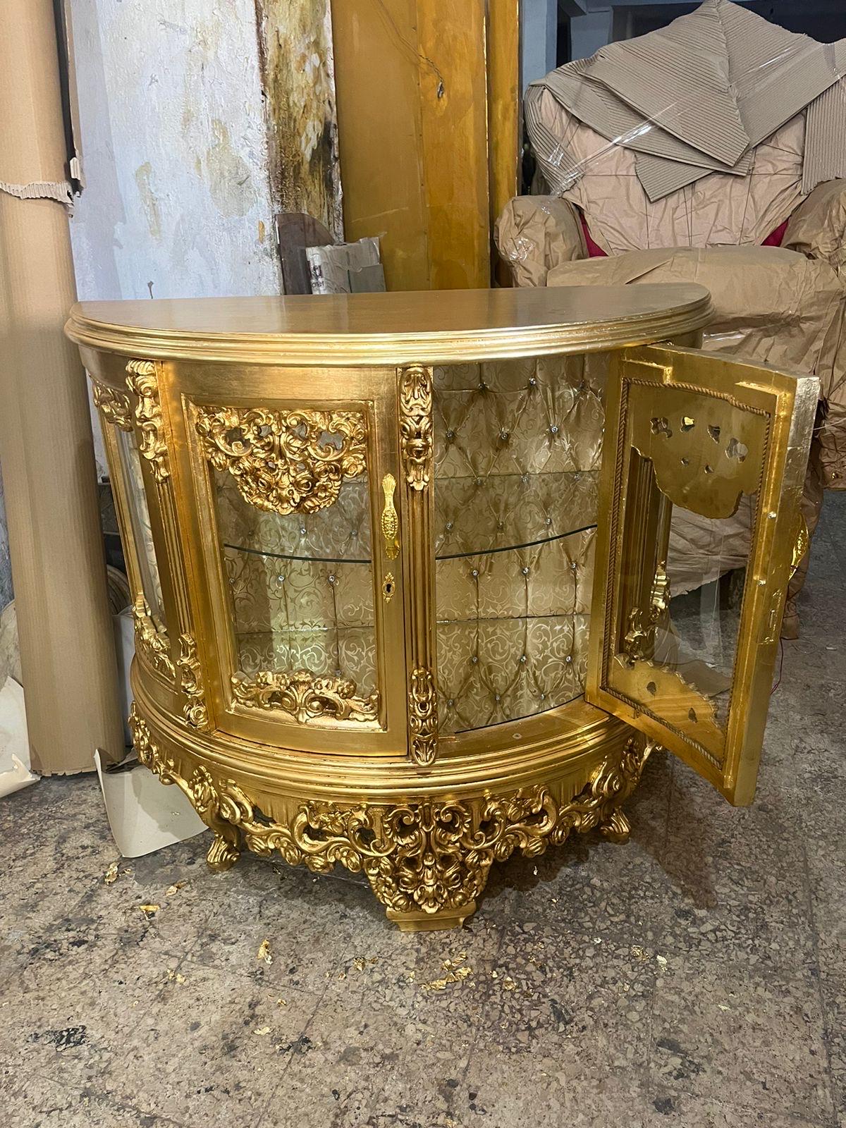 Display Cabinet French Louis Style Showcase Gold Finish Retro Baroque Antique Style for Home Decor