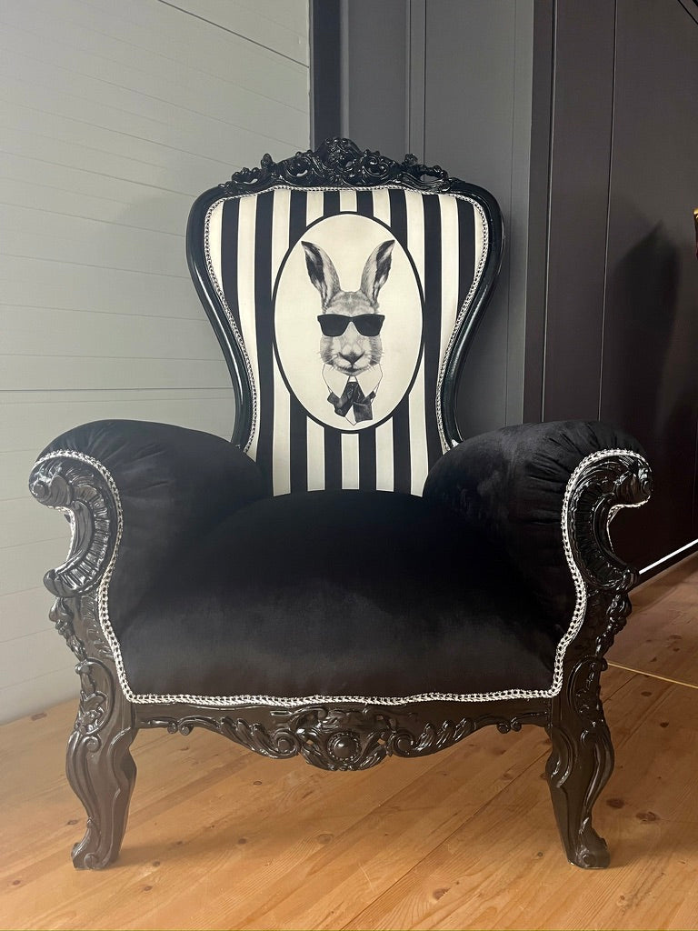 Baroque Accent Armchair Funky Black & White Chair Pop Up Rabbit Print Party Decor