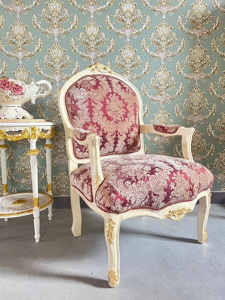 Baroque Accent Chair French Antique Style Armchair Pink Floral Lounge Chair