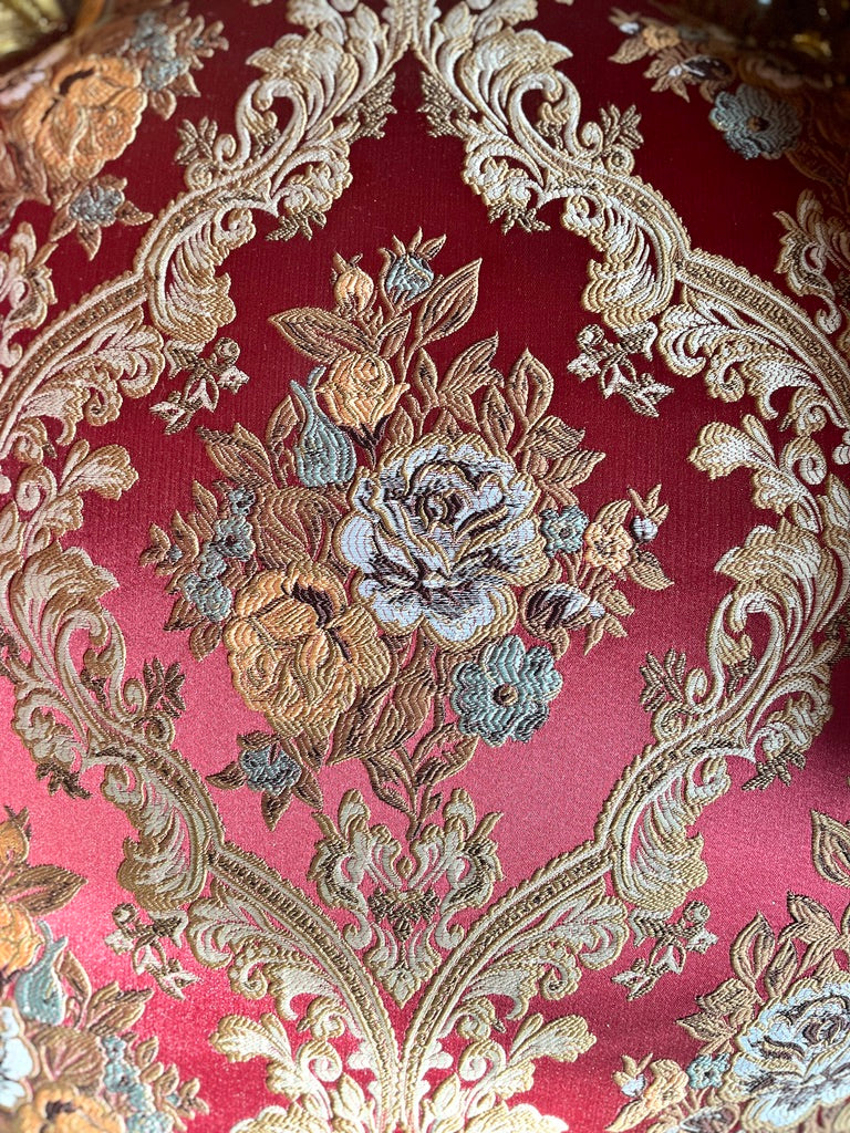 Royal Accent Armchair Bordeaux Red Damask Lounge Chair Luxury Handcrafted Furniture