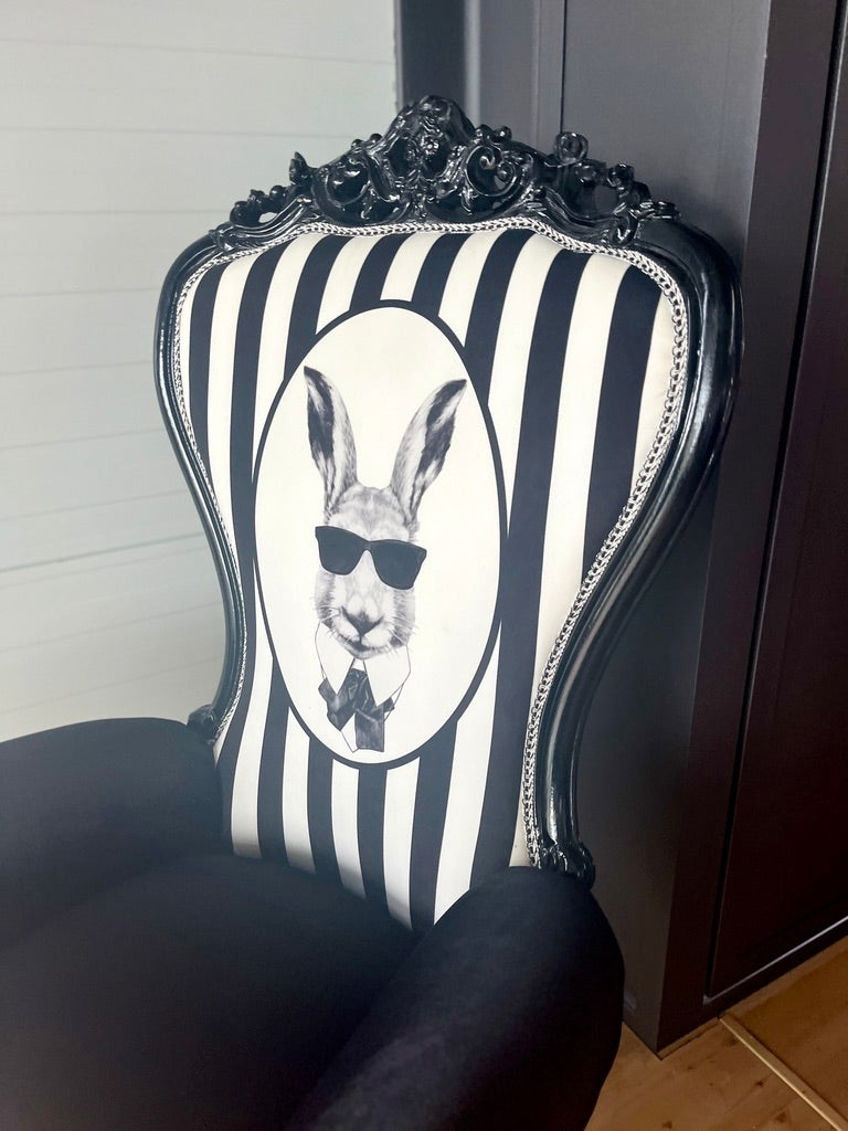 Baroque Accent Armchair Funky Black & White Chair Pop Up Rabbit Print Party Decor