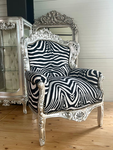Baroque Accent Armchair Black Floral Chair French Salon Zebra Print Lounge Chair