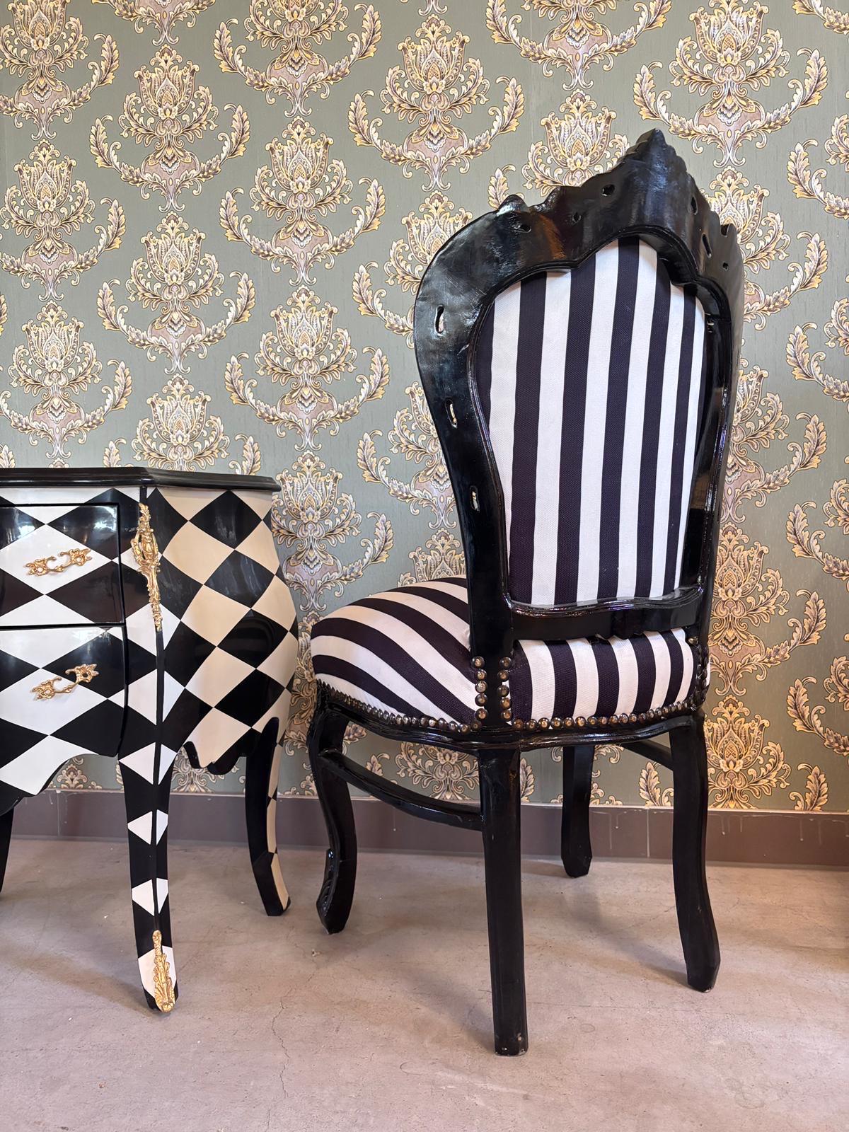 Accent Chair Black Stripe French Louis XV Style Dining Chair Classic Baroque Style