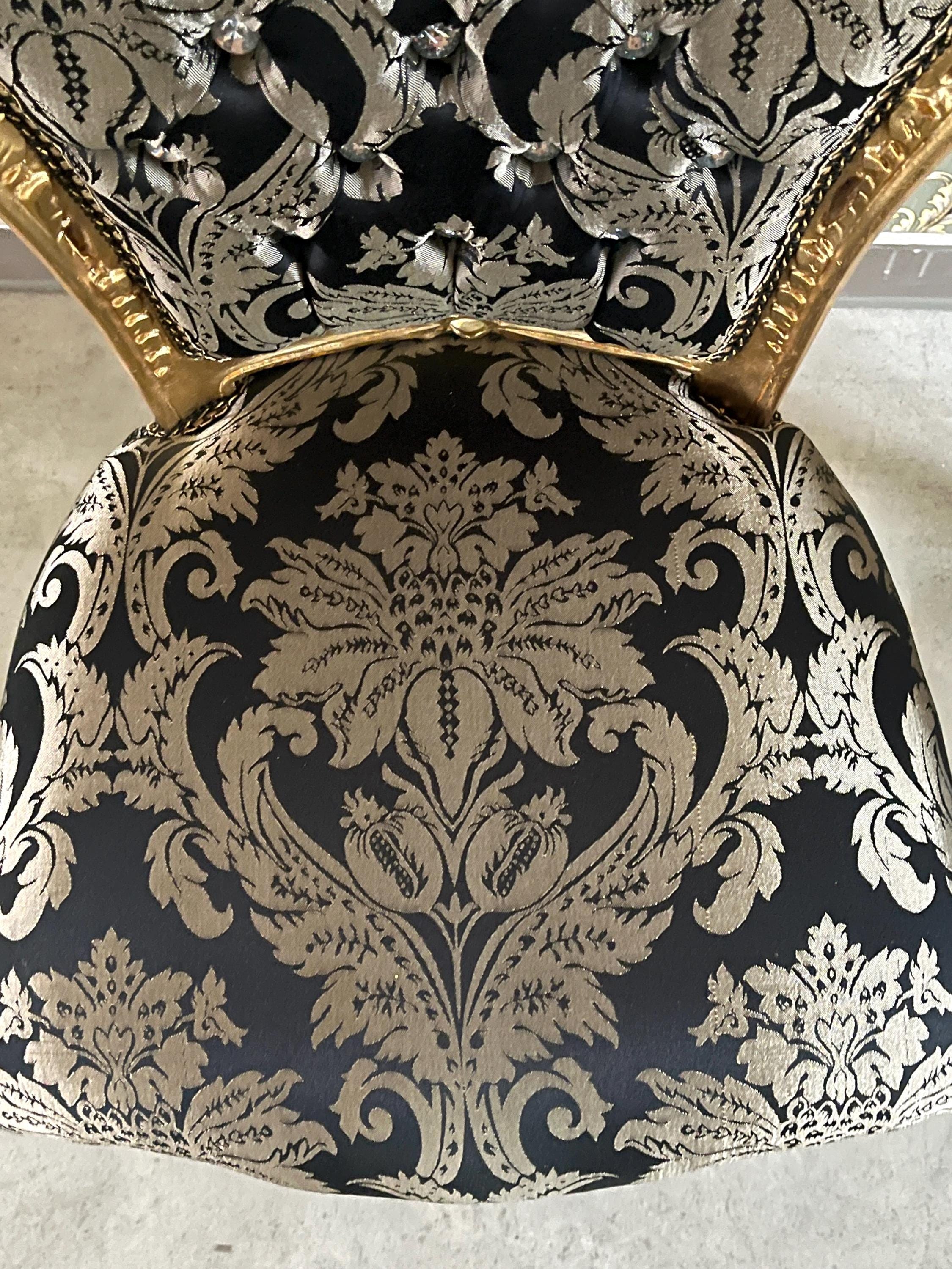 Baroque Accent Chair Black Floral Dining Chair in Gold Finish Retro French Style