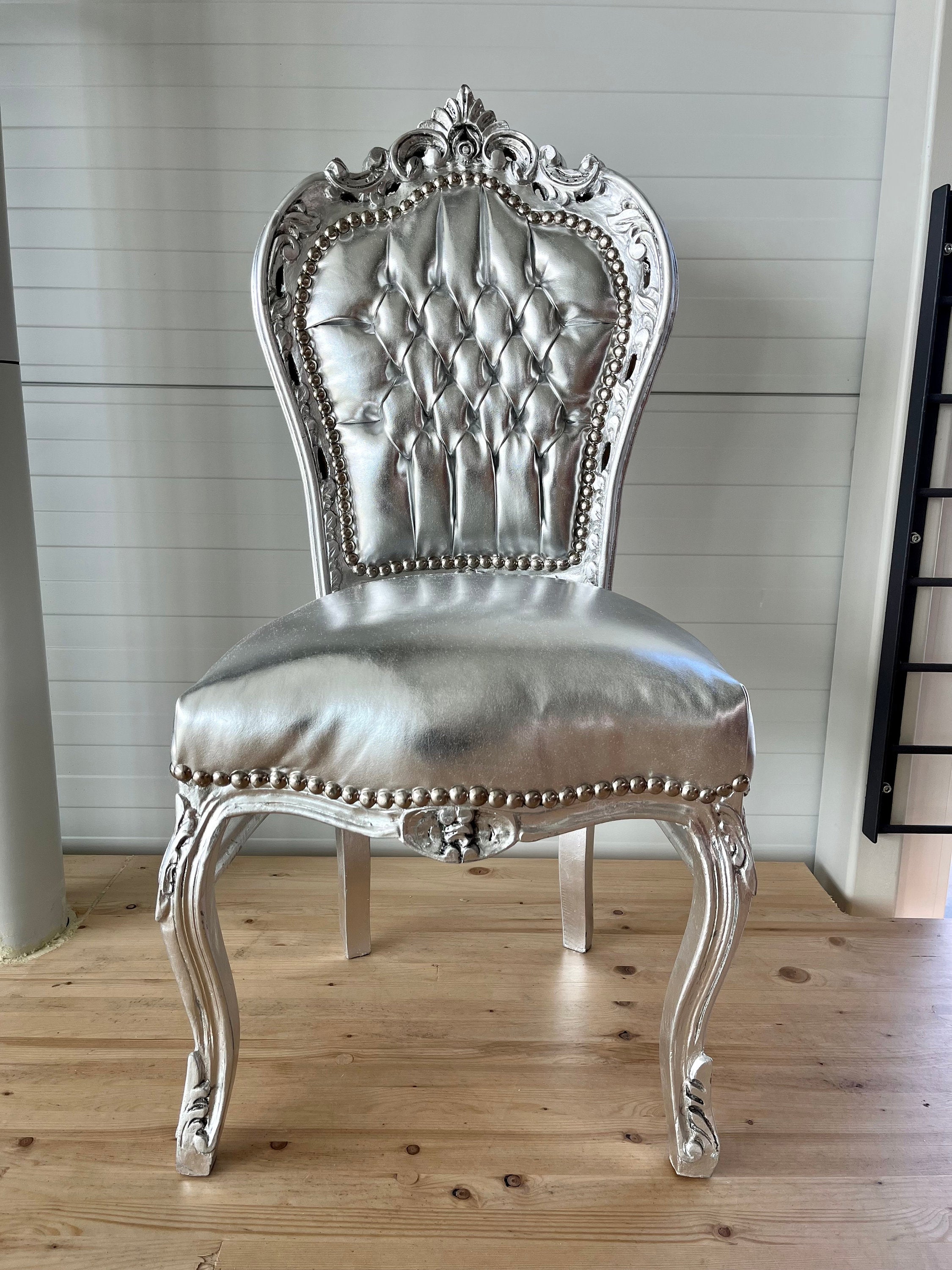Rococo Louis XV Accent Chair Silver Baroque Lounge Chair For Holiday Decor