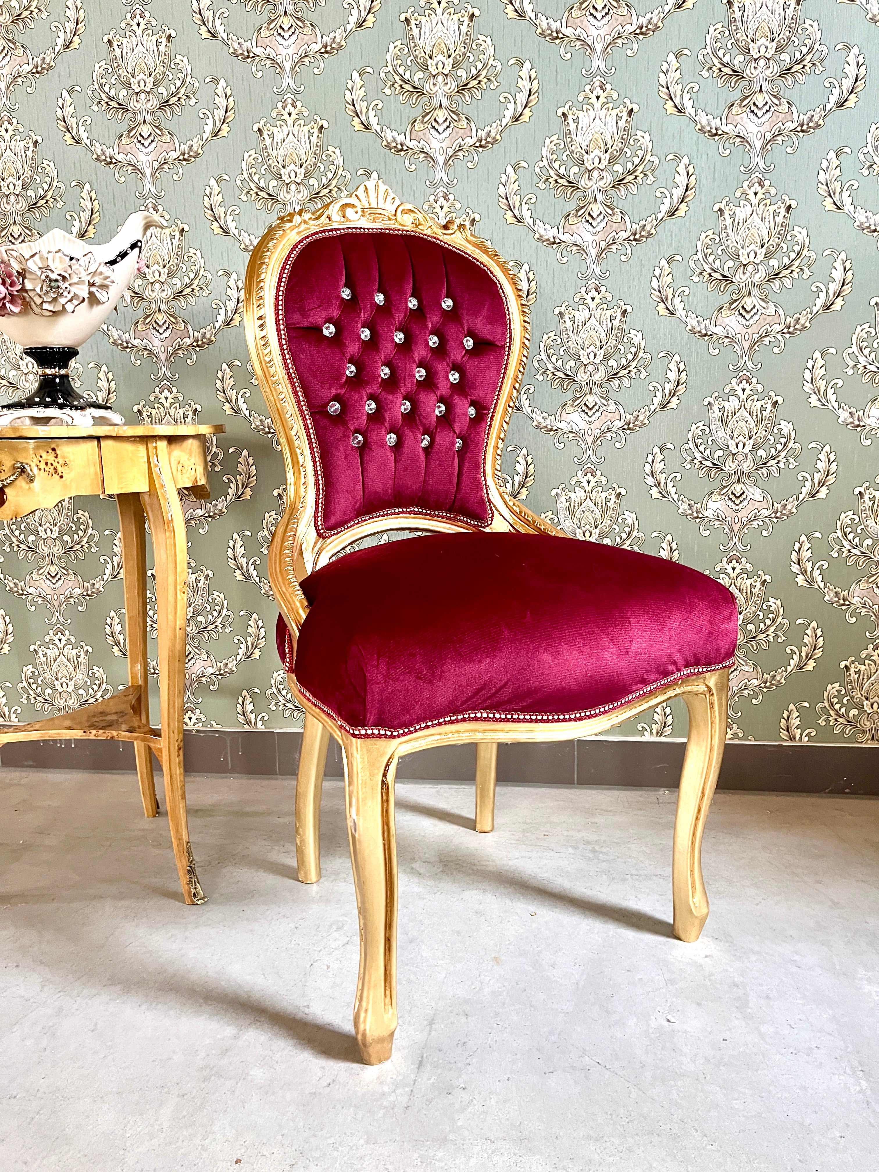 Baroque Accent Chair Turquoise Green Velvet Dining Chair French Style in Red Velvet