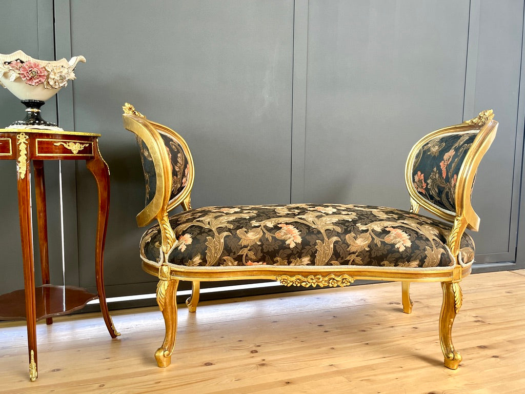 Chic French Chaise Longue Black Floral Baroque Settee Luxury Home Design Furniture