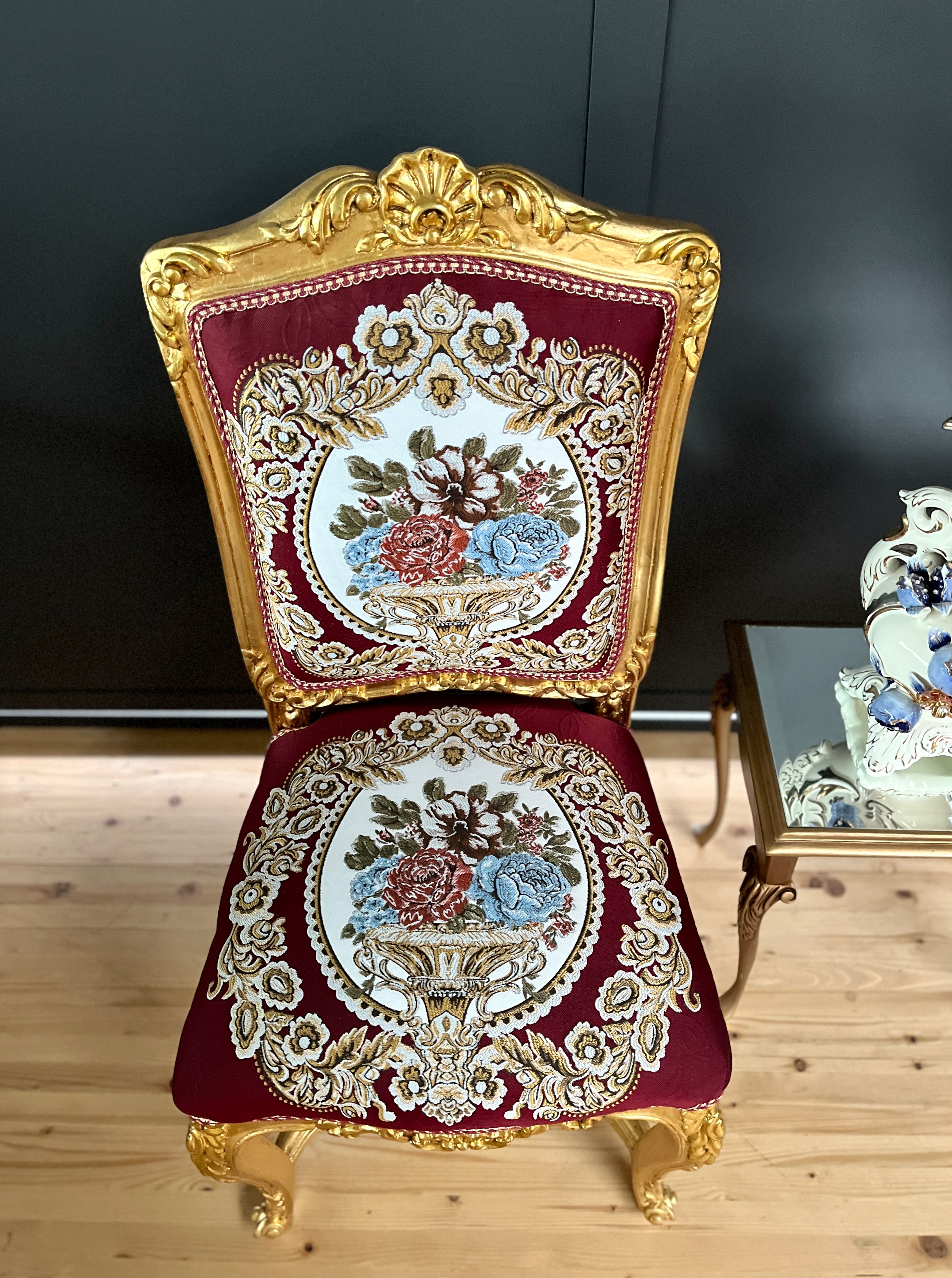 Royal Baroque Accent Chair Floral Embroidered Antique Style Handmade Dining Chair