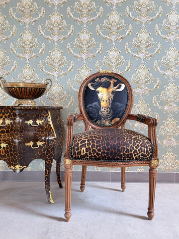 Baroque Accent Armchair Funky Giraffe Print Wooden Statement Chair For Home Decor