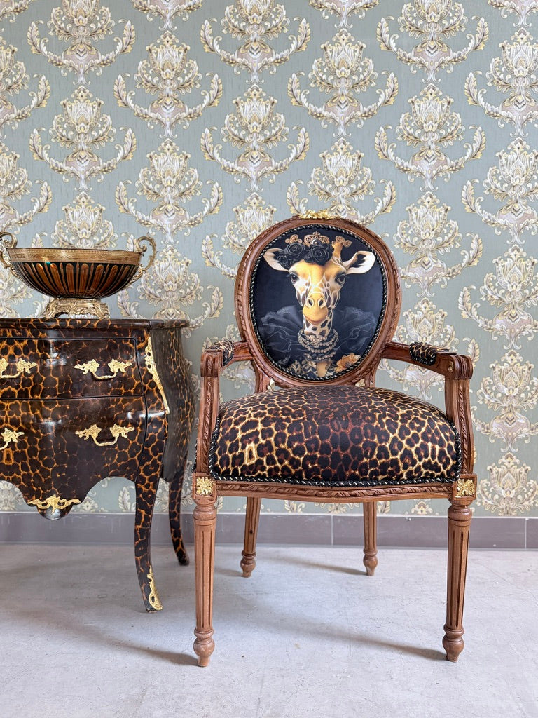 Baroque Accent Armchair Funky Giraffe Print Wooden Statement Chair For Home Decor