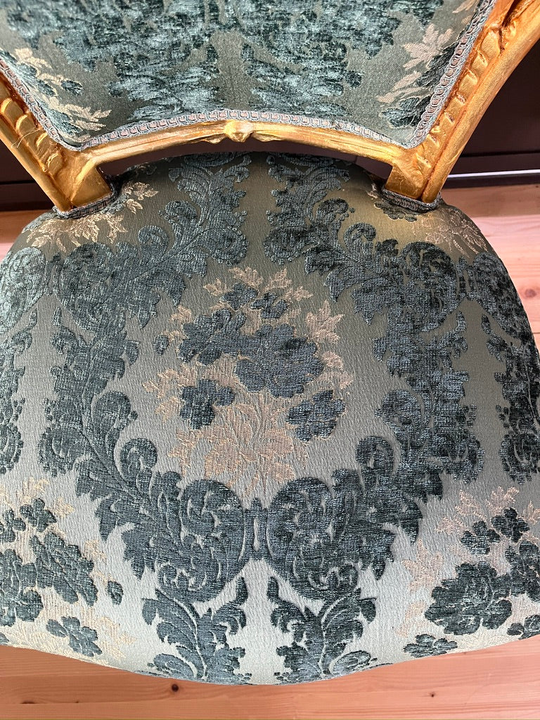 Accent Chair French Louis Chair Green Floral Damask Baroque Rococo Dining Chair