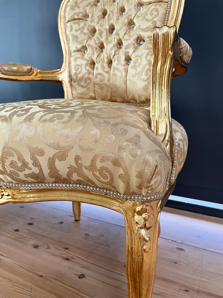 French Baroque Armchair Louis XV Hand Carved Gold Gilded Chair For Holiday Decor