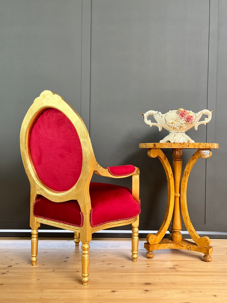 Royal Baroque Accent Chair Italian Antique Style Armchair in Handmade Red Velvet
