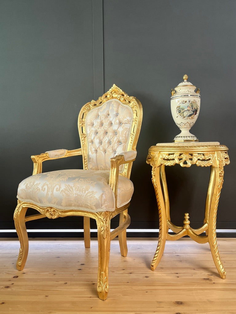 French Rococo Accent Chair Louis XV Baroque Gold Throne Dining Chair Luxury Armchair