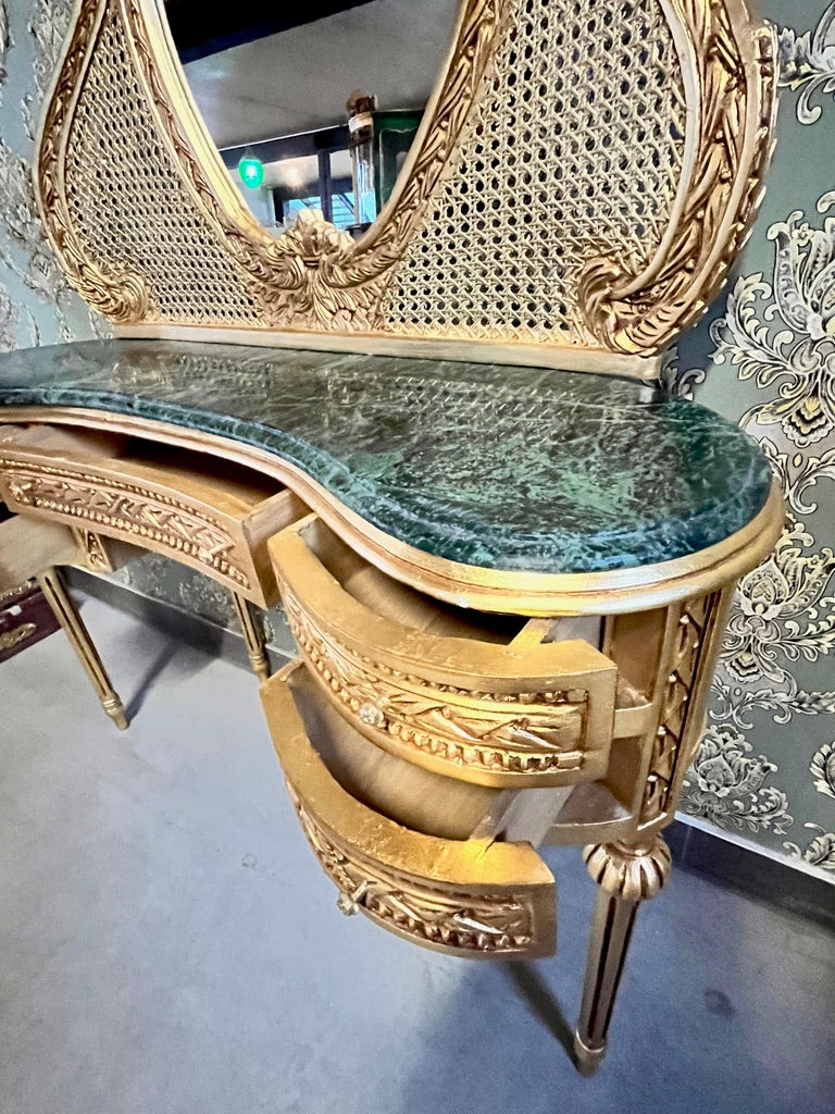 CasAmin Möbel Rococo accent vanity mirror and table set with baroque design and marble top, elegant furniture for refined decor.