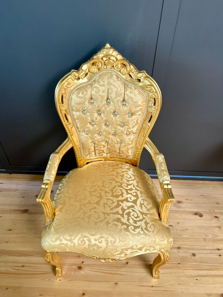 French Rococo Accent Chair Louis XV Baroque Gold Throne Dining Chair Luxury Armchair