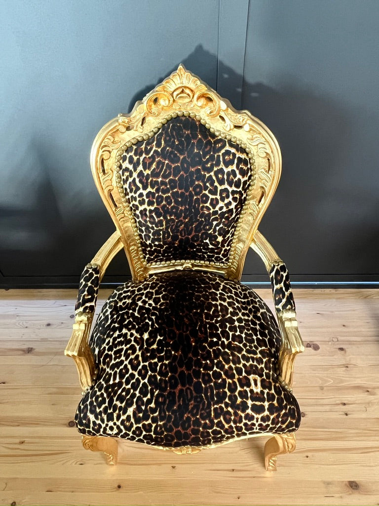 Rococo Accent Armchair Leopard Print Baroque Chair Animal Print Luxury Home Decor