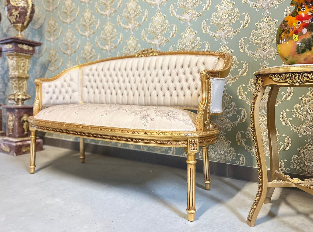 Royal Accent Sofa Set Beige Floral Damask French Settee Deluxe Baroque Furniture