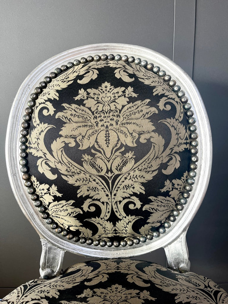 Baroque Accent Chair Silver Gilded Black Floral Dining Chair Classic French Furniture