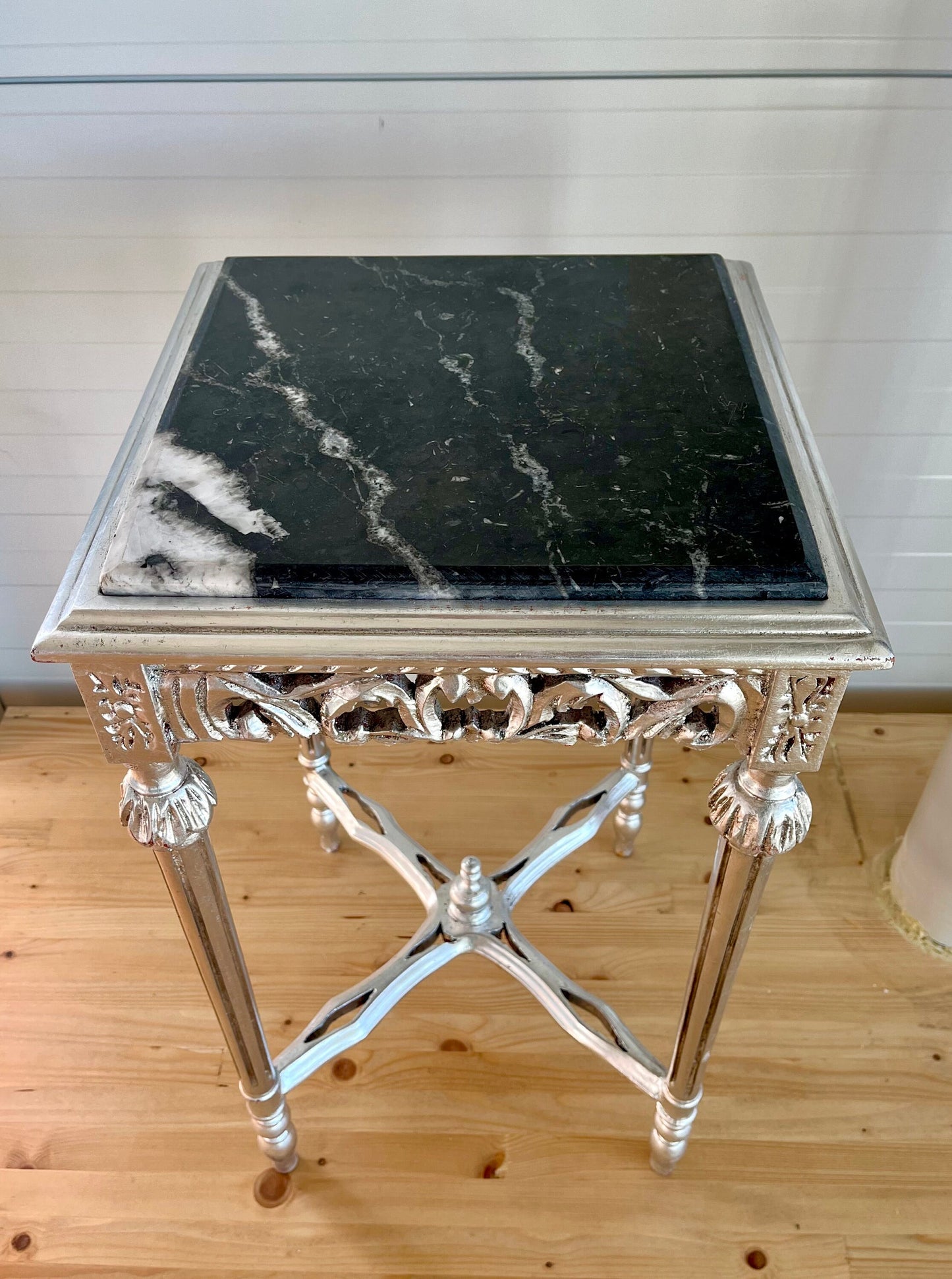 Side Table French Baroque Rococo Style Black Marble Top Gold Finish Lamp Table Silver Finish Retro Style Home Decor