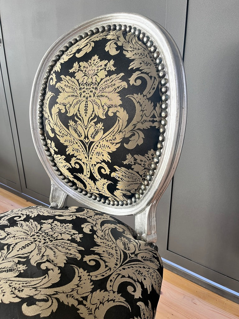 Baroque Accent Chair Silver Gilded Black Floral Dining Chair Classic French Furniture
