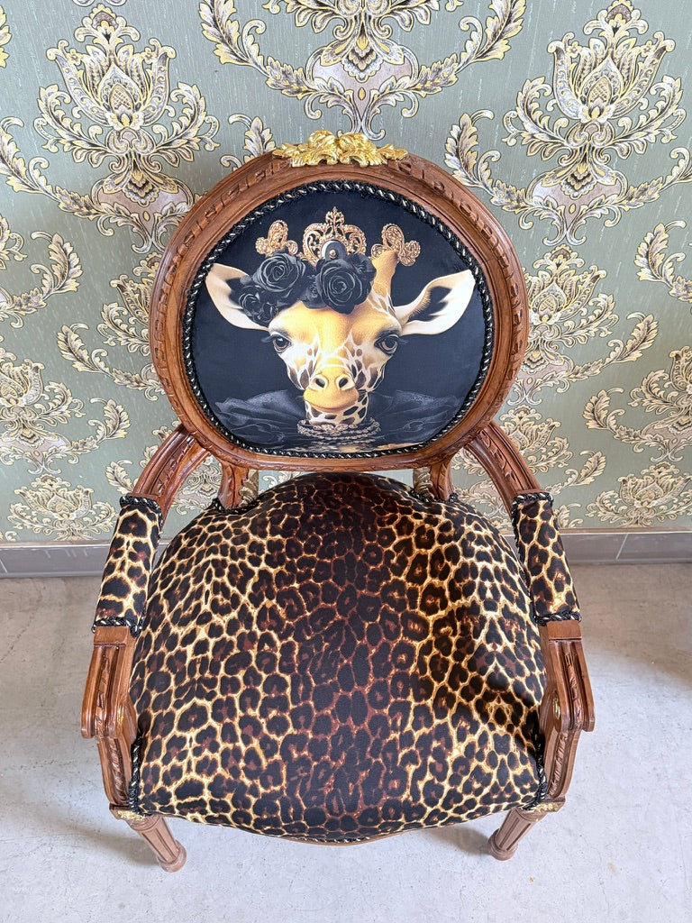 Baroque Accent Armchair Funky Giraffe Print Wooden Statement Chair For Home Decor