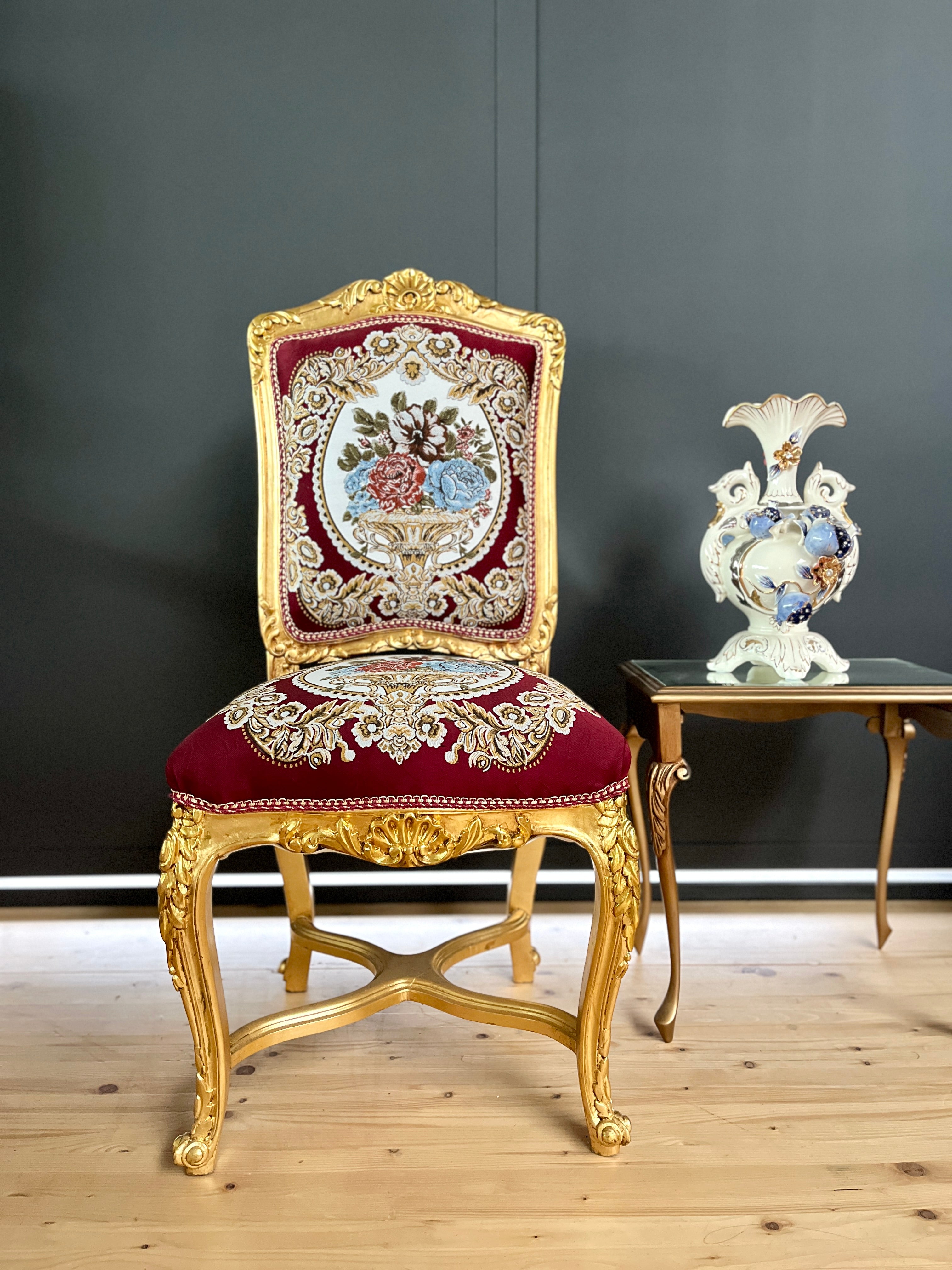Royal Baroque Accent Chair Floral Embroidered Antique Style Handmade Dining Chair