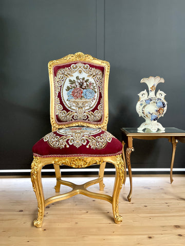 Royal Baroque Accent Chair Floral Embroidered Antique Style Handmade Dining Chair