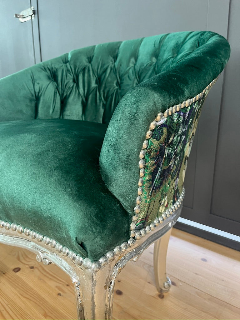 French Accent Bar Chair Tufted Velvet Armchair Dragonfly Print Glam Furniture