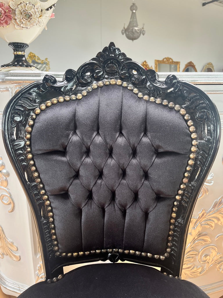 Baroque Accent Chair Black Velvet Louis XV Style Dining Chair Handmade