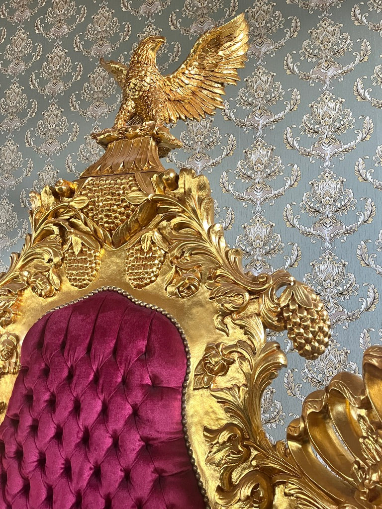 Royal Throne Chair Red Velvet Gold Eagle Crown Kings Chair Luxury Baroque Decor