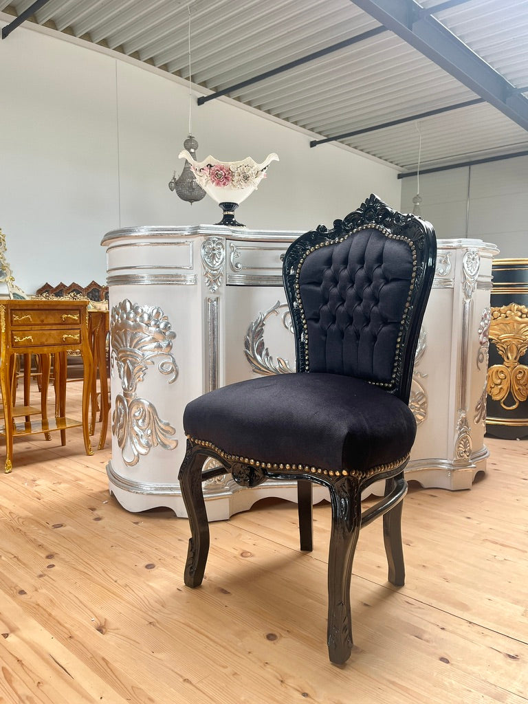 Baroque Accent Chair Black Velvet Louis XV Style Dining Chair Handmade