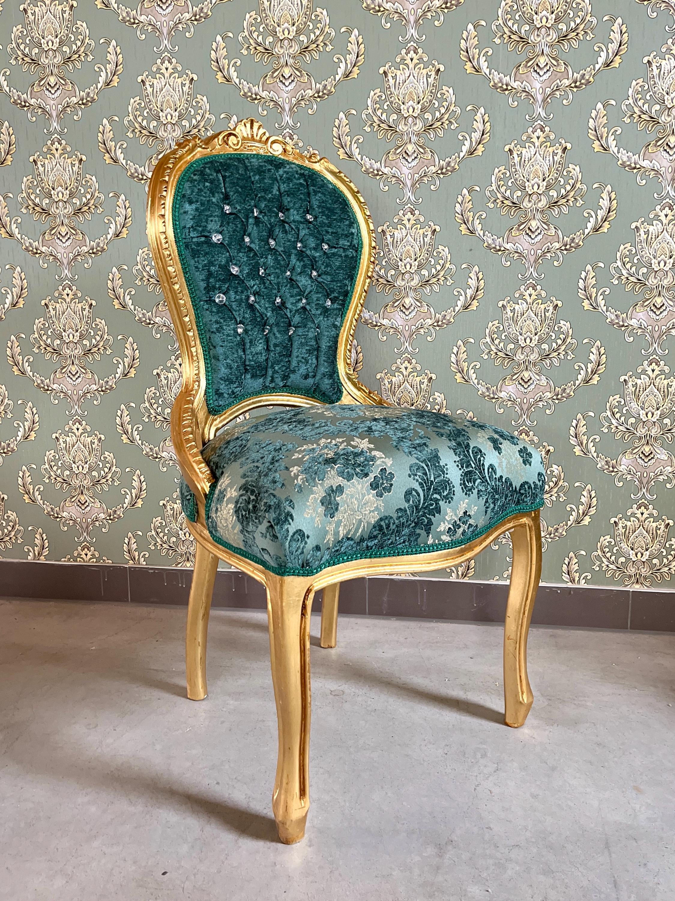 Baroque Accent Chair Turquoise Green Velvet Dining Chair French Style in Red Velvet