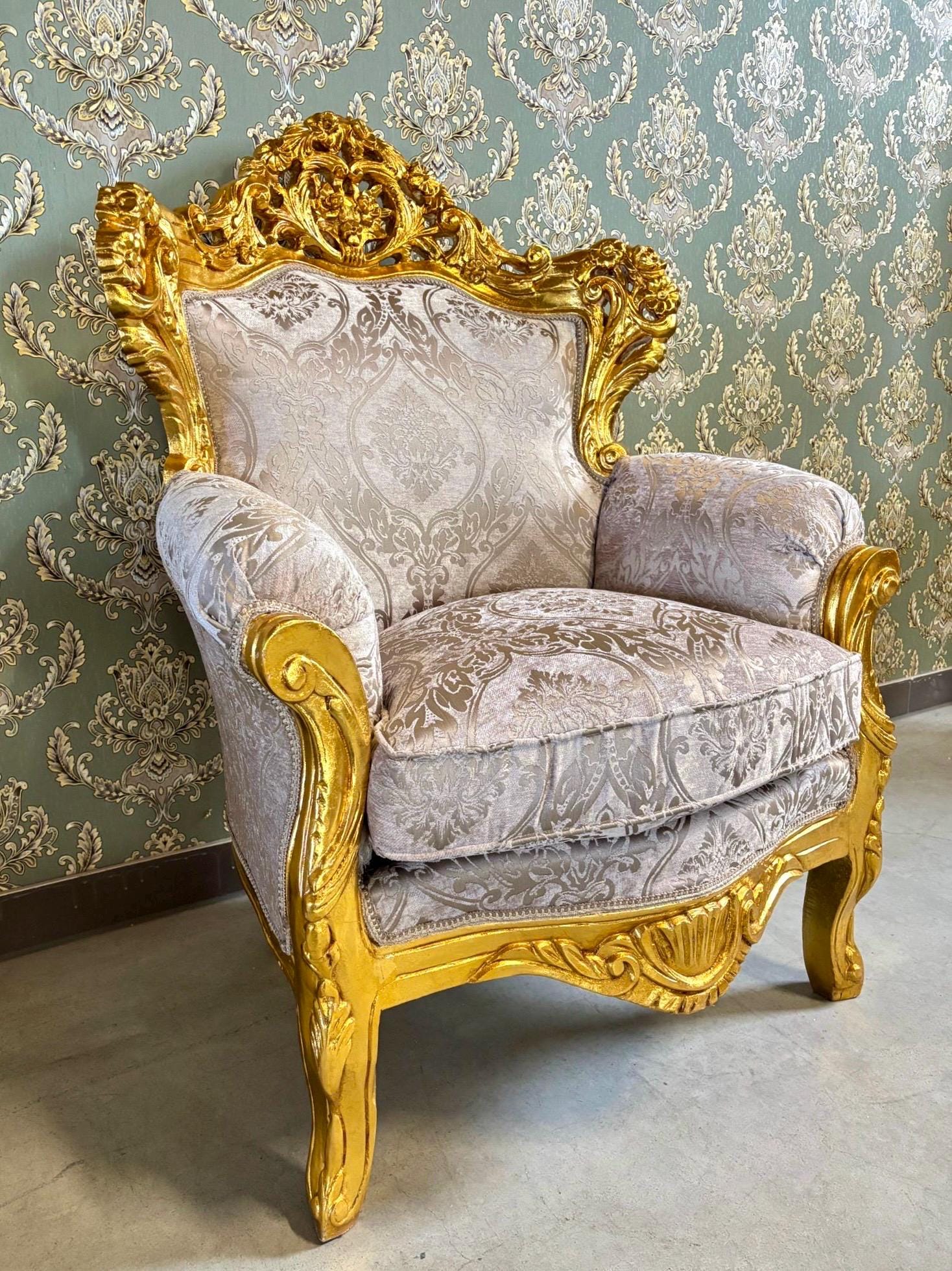 Sofa Set French Louis XV Style Cappuccino Color Damask in Gold Finish Clouch Set Marble Top Coffee Table Retro Baroque Style Sofa Set