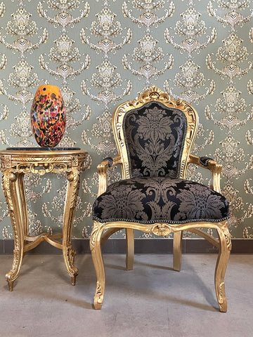 Royal Baroque Accent Chair Black Floral Pattern French Louis Lounge Armchair