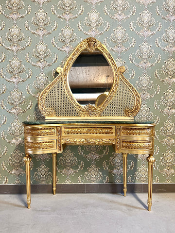 CasAmin Möbel Rococo Accent Mirror and Vanity Table set with marble top, ornate baroque design, elegant furniture piece