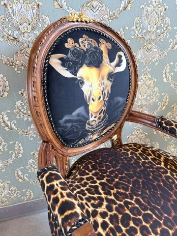 Baroque Accent Armchair Funky Giraffe Print Wooden Statement Chair For Home Decor