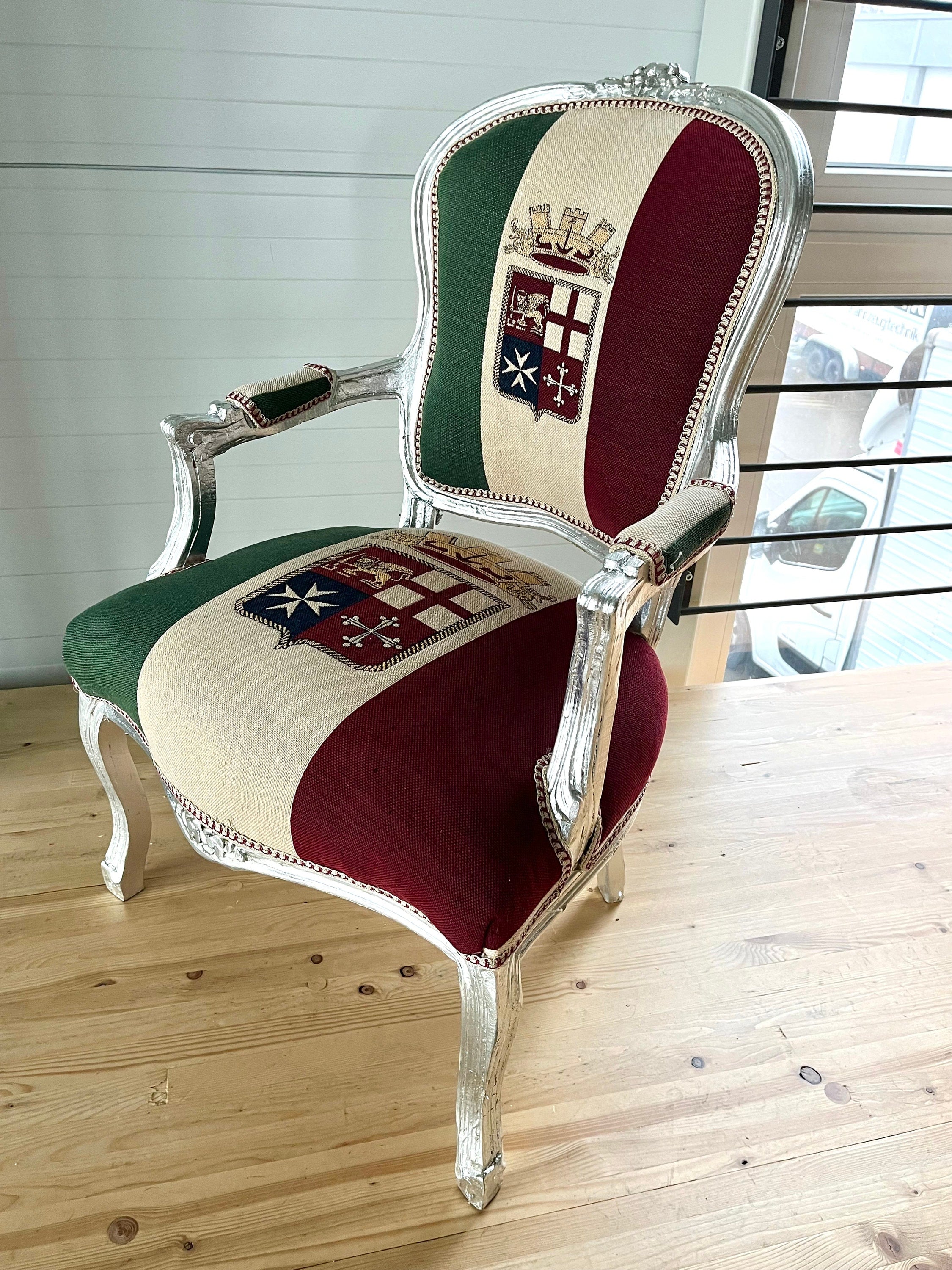 Silver Baroque Accent Armchair Italian Naval Crown Pattern Handmade Chair